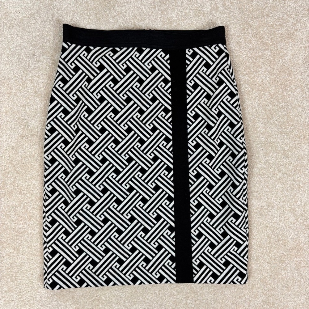 Premise Petite Womens Black White Geometric Knit Pencil‎ Skirt Size 2P Business